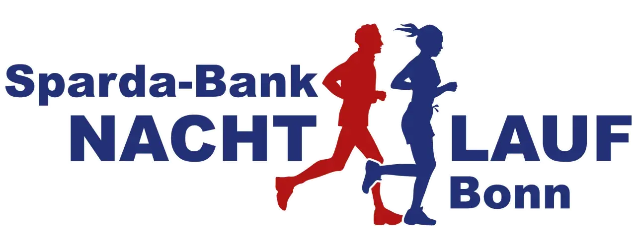 Sparda-Bank Nachtlauf Bonn: Läufer in Rot und Blau rennen durch die Nacht.