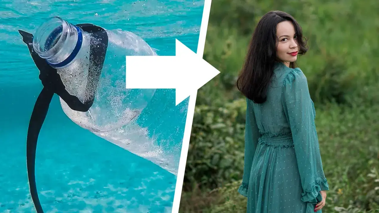 Plastikmüll im Meer wird zu einem schönen Kleid. Recyceltes Material kann neues Leben finden.
