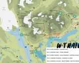 Karte zeigt Wanderwege in Patagonien, mit Stationen wie Refugio & Camp. Grey und Lago Grey.