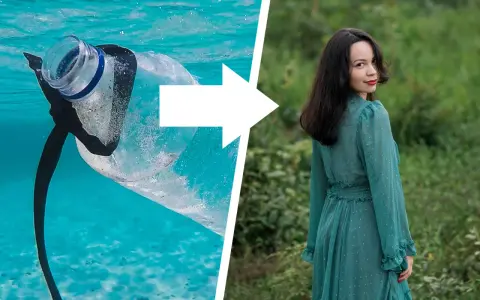 Plastikmüll im Meer wird zu einem schönen Kleid. Recyceltes Material kann neues Leben finden.