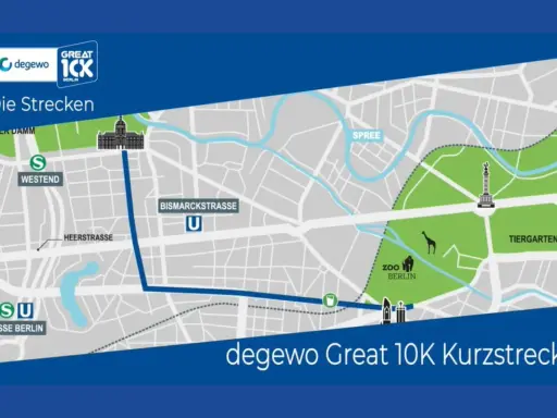 Karte der 10 km lauf berlin strecke: Start am Messe Berlin, vorbei am Zoo und durch den Tiergarten.