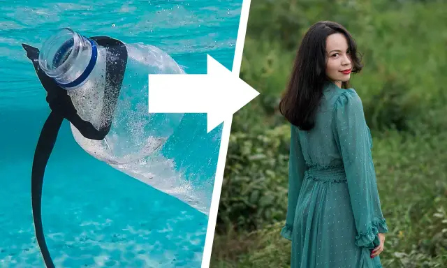 Plastikmüll im Meer wird zu einem schönen Kleid. Recyceltes Material kann neues Leben finden.