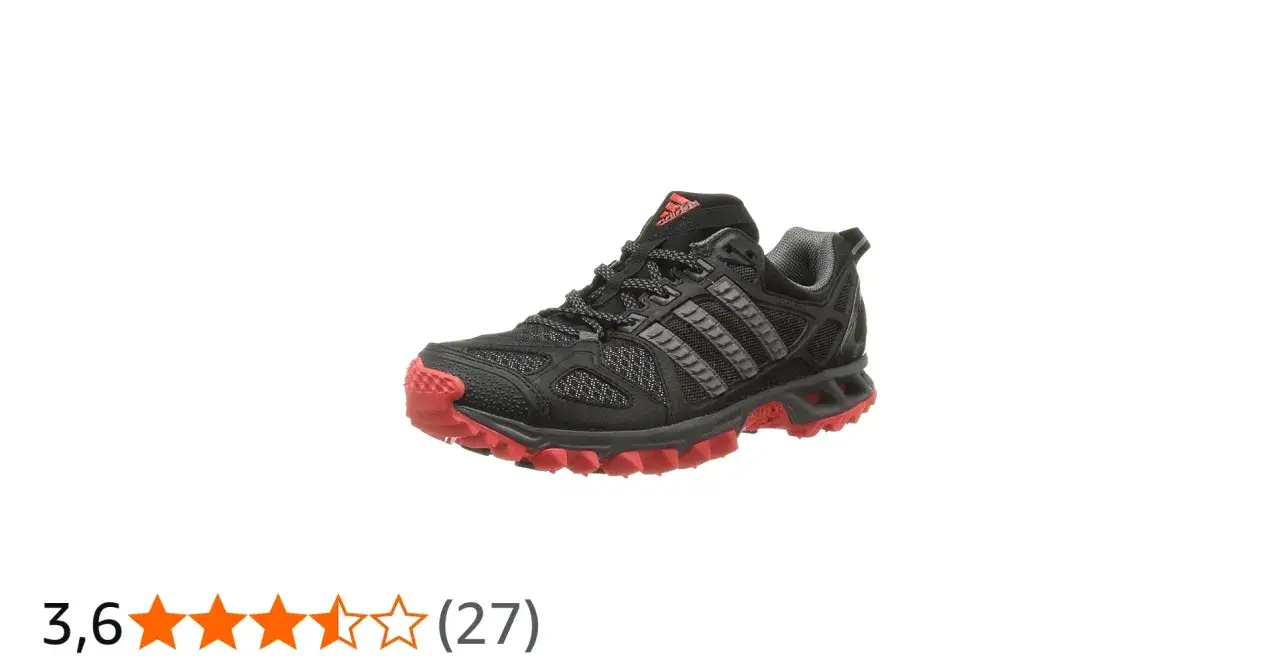 Schwarzer Adidas Kanadia Trail 6 Laufschuh mit roten Akzenten. Perfekt für jedes Abenteuer.
