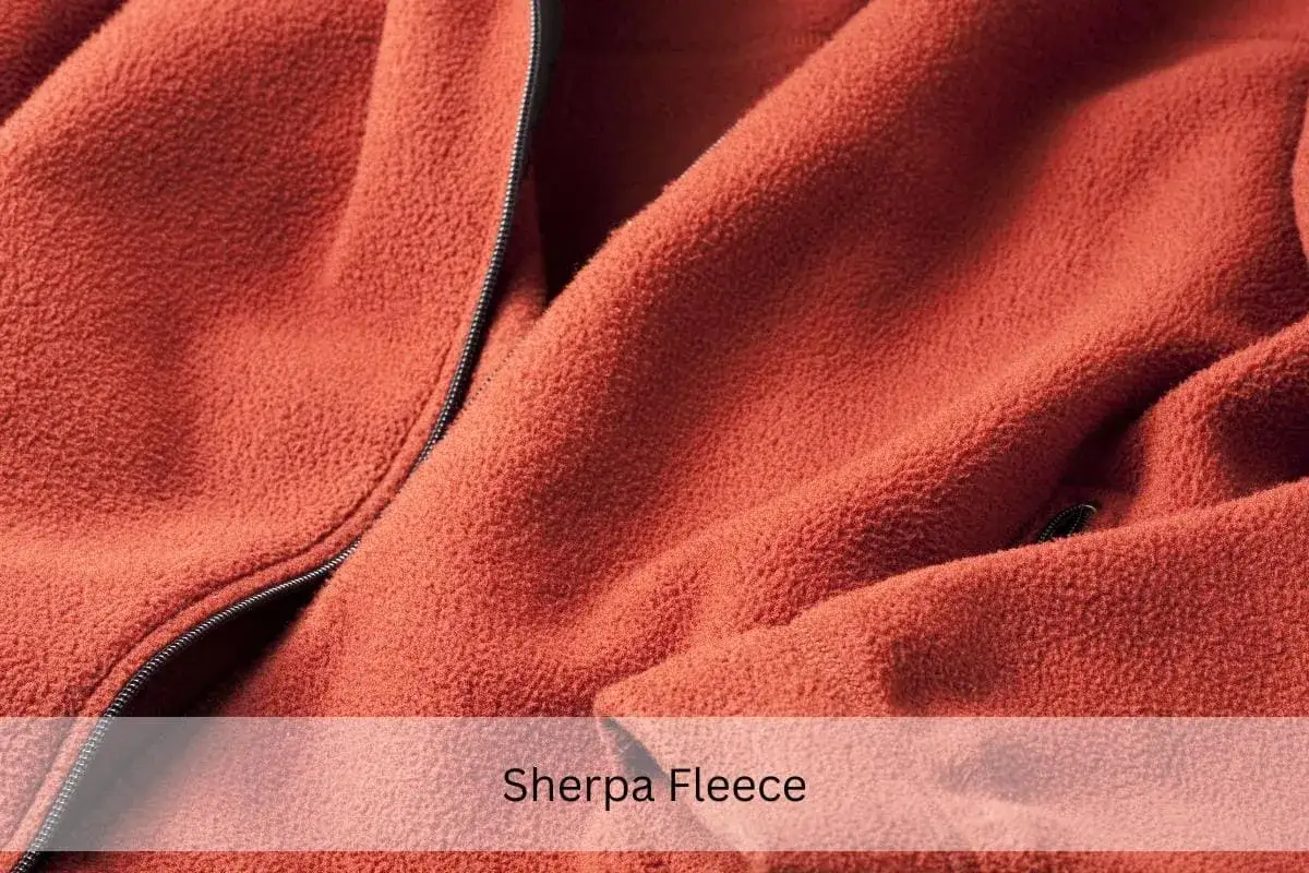 Nahaufnahme einer roten Sherpa Fleecejacke mit Reißverschluss. Perfekt für das Waschen der Fleecejacke.