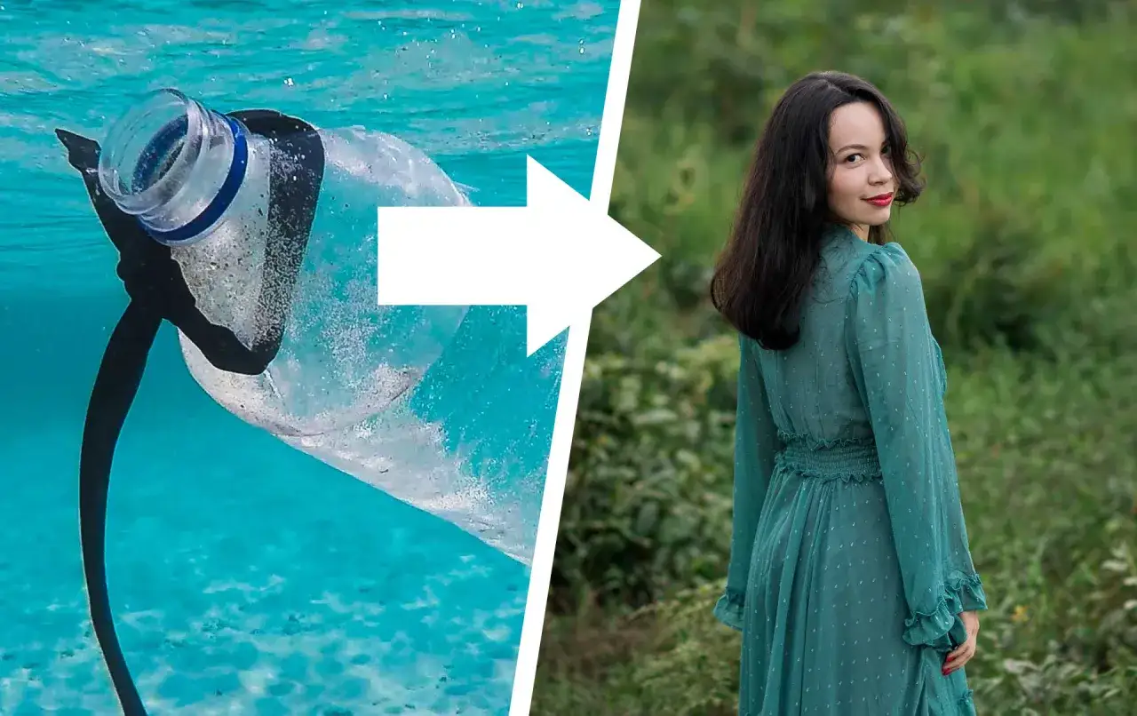 Plastikmüll im Meer wird zu einem schönen Kleid. Recyceltes Material kann neues Leben finden.